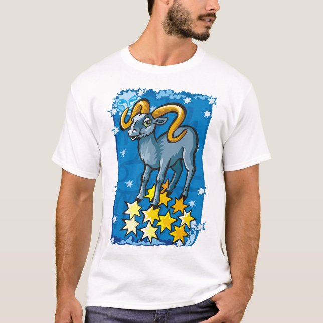 Aries ram in the Night Sky with Stars T-Shirt (Front)