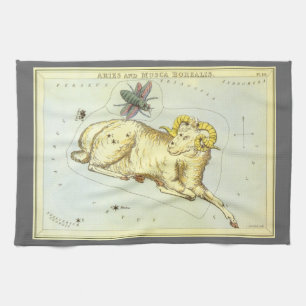 Aries Ram, Vintage Constellation, Urania's Mirror Tea Towel