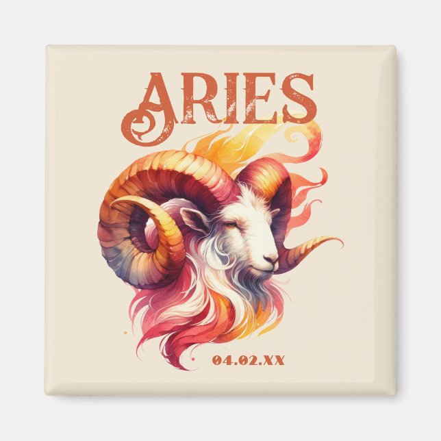 Aries Ram Watercolor Zodiac Sign Custom Birth Date Magnet (Front)