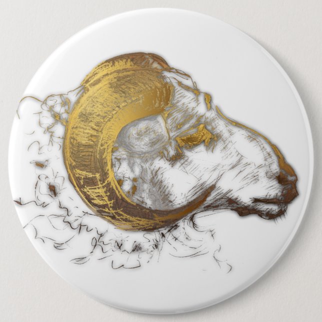 Aries Ram with Golden Horns Astrology Button 1 (Front)
