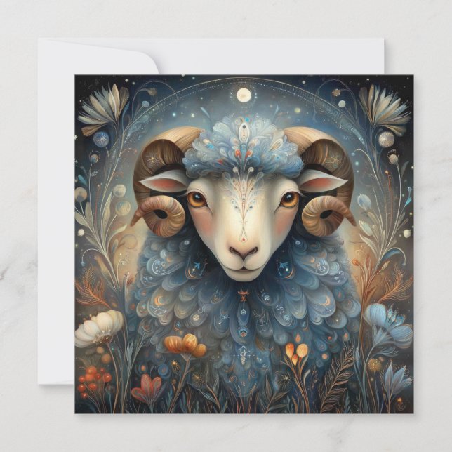 Aries Ram Zodiac Astrology Celestial Birthday Card (Front)
