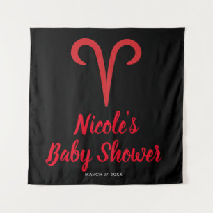 ARIES Red Black Astrology Zodiac Party Backdrop Tapestry