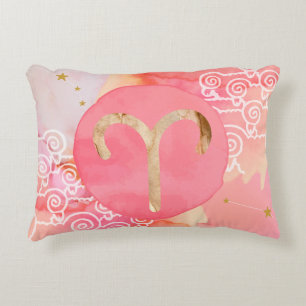 Aries Red Watercolour Astrology Zodiac Sign Traits Decorative Cushion