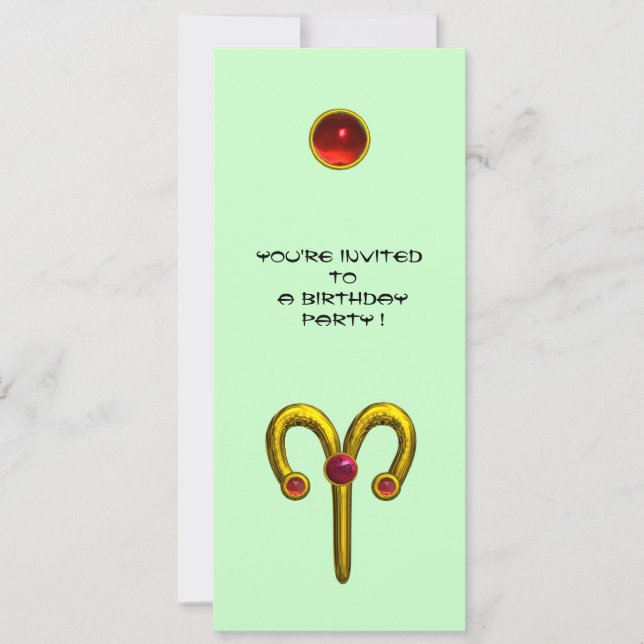 ARIES RUBY ,  bright yellow green  red Invitation (Front)