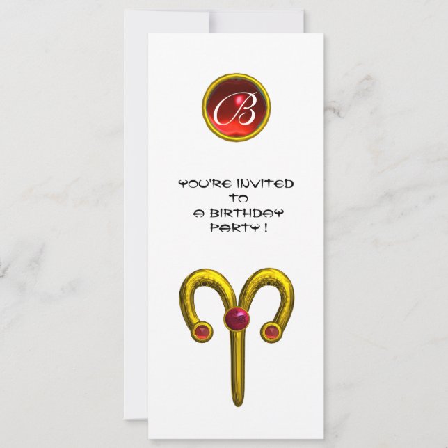 ARIES RUBY MONOGRAM , bright yellow white red Invitation (Front)