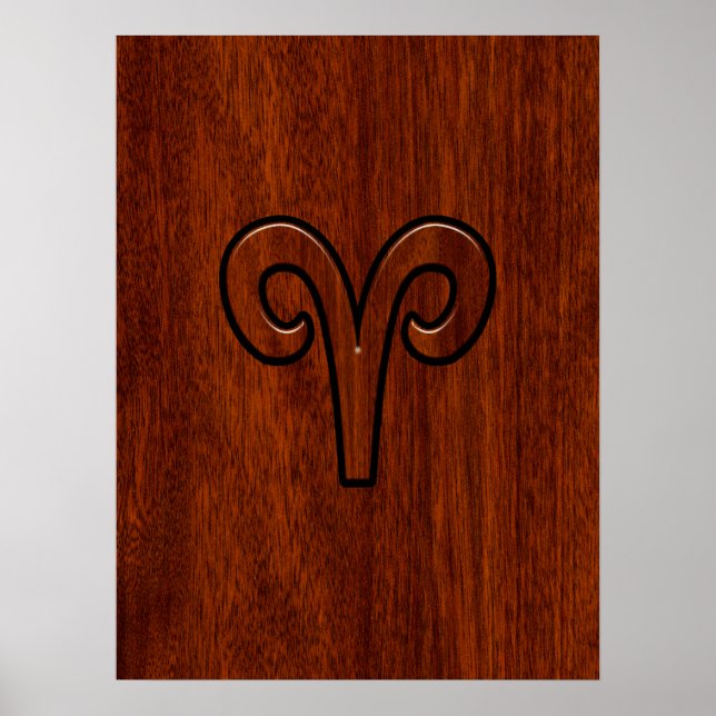 Aries Sign on Mahogany like print decor (Front)