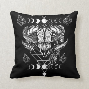 Aries Skull Wicca Occult Crescent Moon Witchcraft Cushion