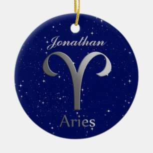 Aries Sun Sign Symbol with Name Ceramic Tree Decoration