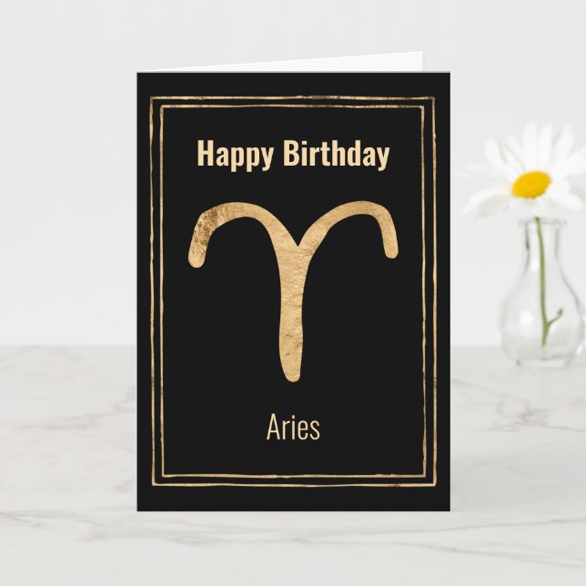 Aries the Ram Happy Birthday gold zodiac astrology Card (Small Plant)
