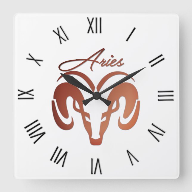 Aries the Ram Zodiac Glass Square Wall Clock (Front)