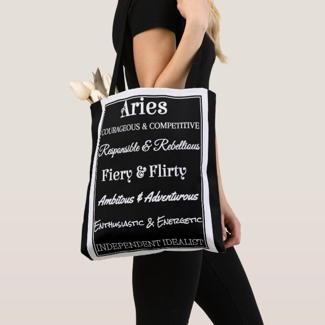 Aries Traits Black & White Tote Bag (Close Up)