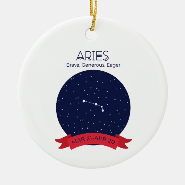 Aries Traits Ceramic Tree Decoration (Front)