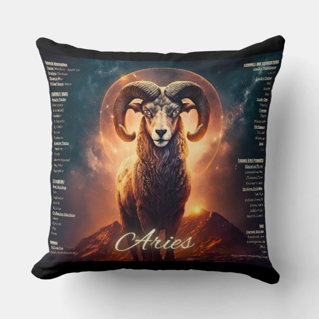 Aries Traits Zodiac Sign Horiscope Throw Pillow (Front)
