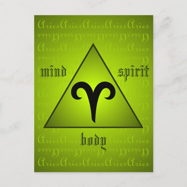 Aries Triangle Mind Body Spirit Holisitic Green Postcard (Front)
