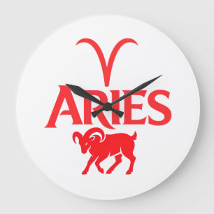 Aries Typography Minimalist Zodiac Red Graphic Large Clock