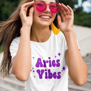 Aries Vibes Zodiac Astrology Purple Stars T-Shirt
