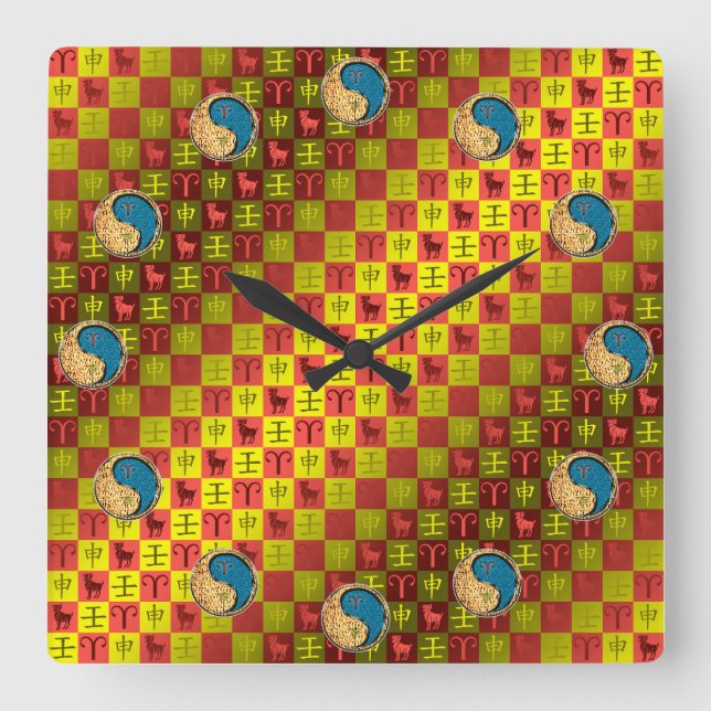 Aries & Water Monkey Square Wall Clock (Front)