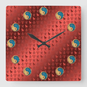 Aries & Water Tiger Square Wall Clock