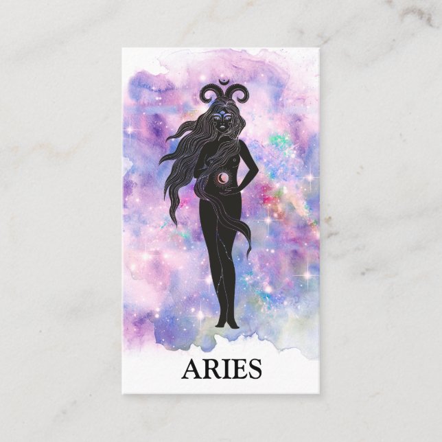 *~* ARIES Zodiac Astrology Readings Blue Pink Business Card (Front)