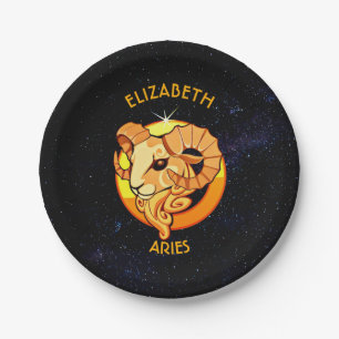 Aries Zodiac Birthday Sign With Your Custom Name Paper Plate