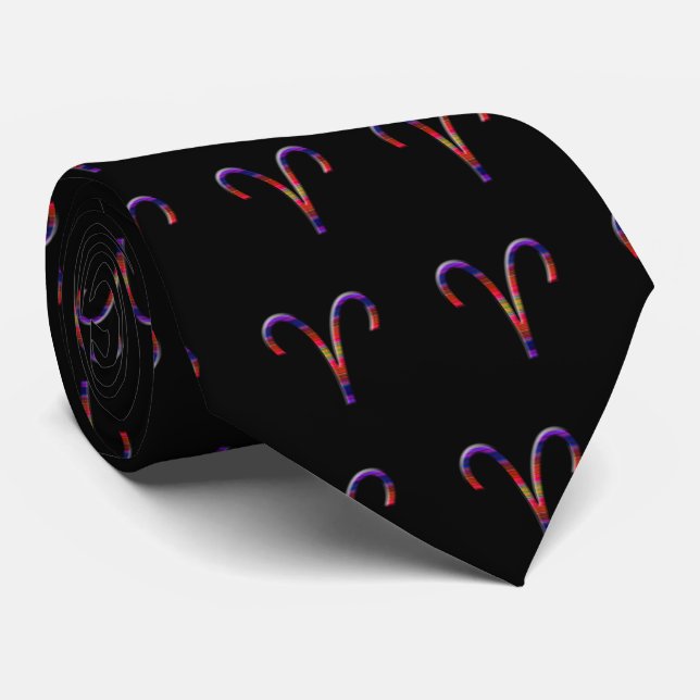 Aries Zodiac-Colourful on Black Tie (Rolled)