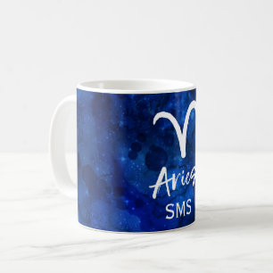 Aries Zodiac Constellation Blue Galaxy Monogram Coffee Mug