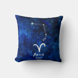 Aries Zodiac Constellation Blue Galaxy Monogram Cushion