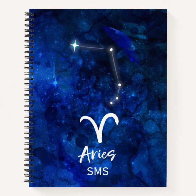 Aries Zodiac Constellation Blue Galaxy Monogram Notebook (Front)
