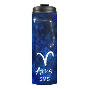 Aries Zodiac Constellation Blue Galaxy Monogram Thermal Tumbler