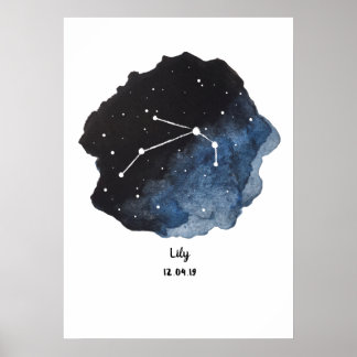 Aries Zodiac Constellation  Watercolor Poster