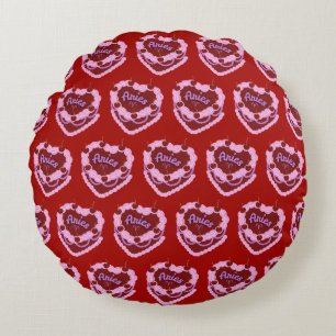 Aries Zodiac Coquette Heart Birthday Cake Round Cushion