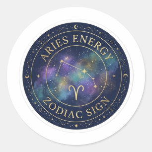 Aries Zodiac Energy Celestial Gold and Navy Sticke Classic Round Sticker
