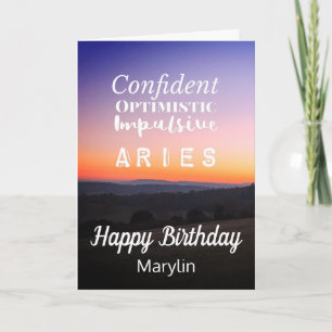 Aries Zodiac Fun Quote in Blue and White Birthday Card