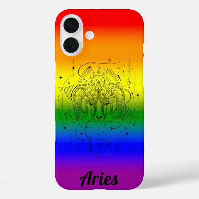 Aries Zodiac LGBTQ Pride Rainbow Design Case-Mate iPhone Case (Back)