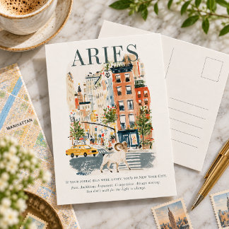 Aries Zodiac New York City Watercolor Postcard