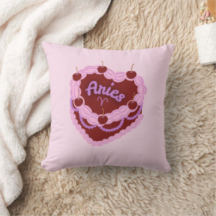 Aries Zodiac Pastel Heart Birthday Cake Cushion