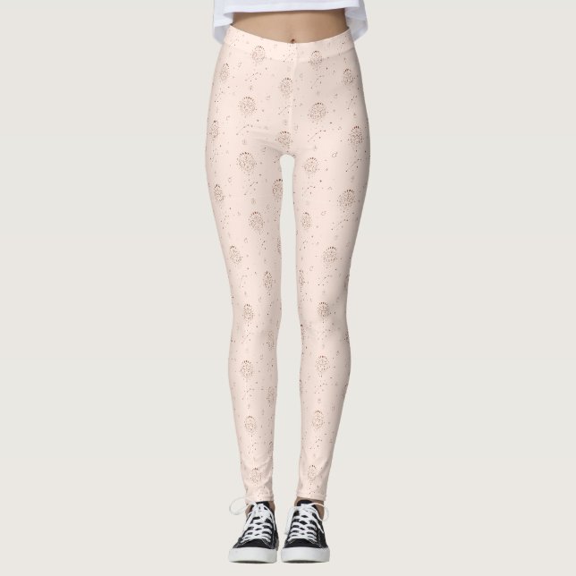 Aries Zodiac Pattern in Brown and Burgundy Leggings (Front)