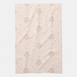 Aries Zodiac Pattern in Brown and Burgundy Tea Towel