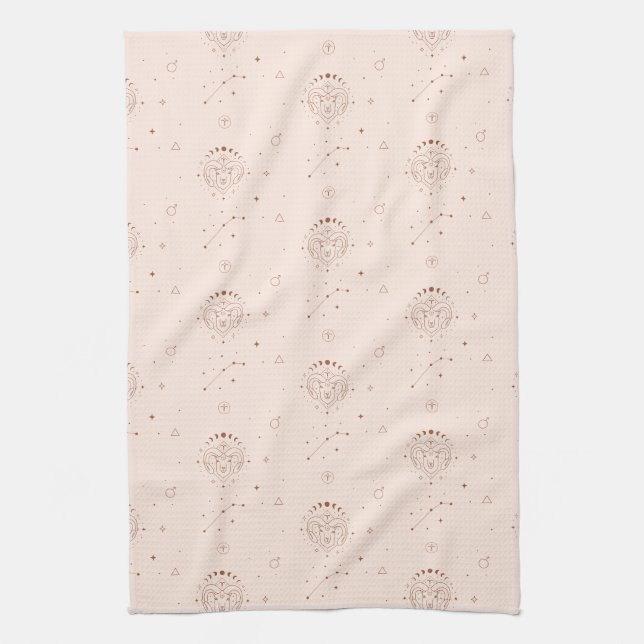 Aries Zodiac Pattern in Brown and Burgundy Tea Towel (Vertical)