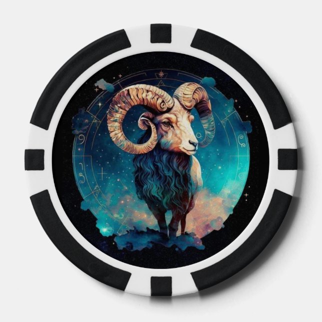 Aries Zodiac Poker Chips – Astrology Symbol Gaming (Front)