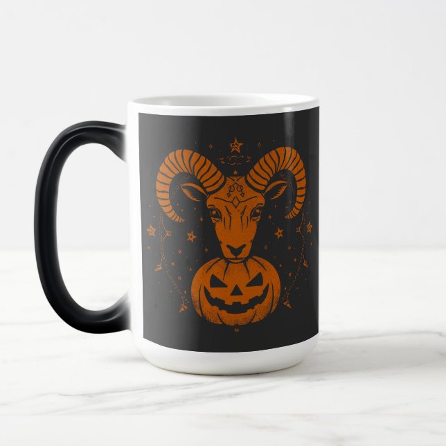 Aries Zodiac Ram with Halloween Pumpkin Spooky Magic Mug (Left)