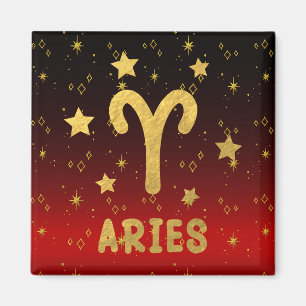 Aries Zodiac Red and Gold Magnet
