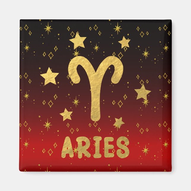 Aries Zodiac Red and Gold Magnet (Front)