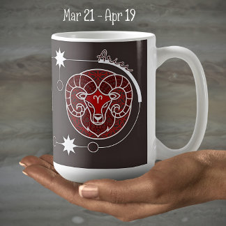 Aries Zodiac Sign Astrology Mandala Red Grey White Coffee Mug