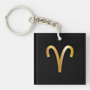 Aries Zodiac Sign, Black & Gold Keychain