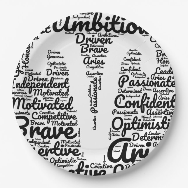 Aries Zodiac Sign Black Paper Plate (Front)