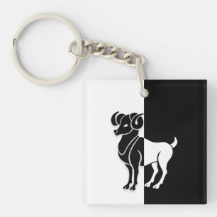 Aries Zodiac Sign, Black & White Keychain