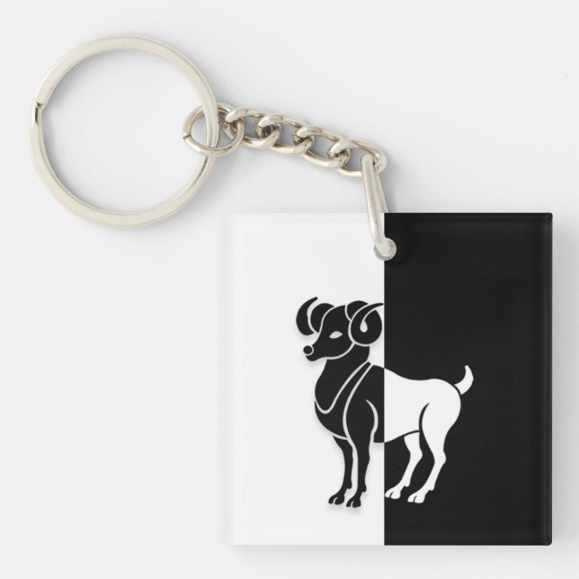 Aries Zodiac Sign, Black & White Keychain (Front)
