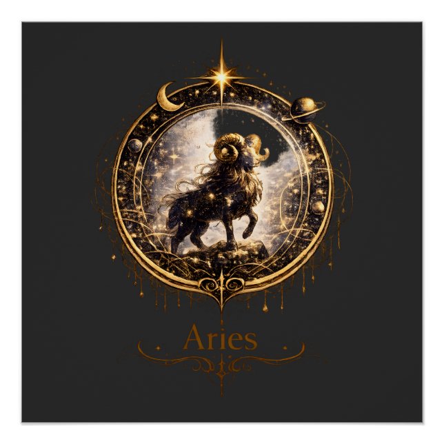 Aries Zodiac Sign Celestial Ram–Mystical Astrology (Front)