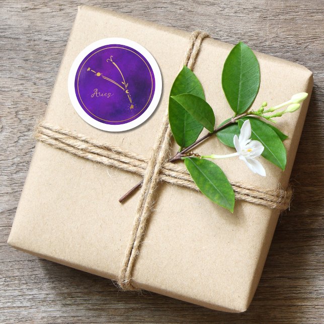 Aries Zodiac Sign Gold Foil Constellation  Classic Round Sticker (Creator Uploaded)